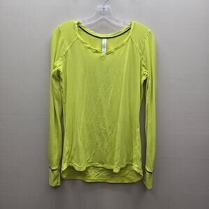 Lululemon Athletica Long Sleeve Race Me Shirt Running Neon Yellow Size 8